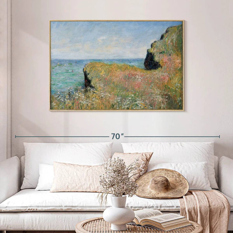 Bord de la falaise Pourville, Cadre flottant en bois naturel, 46 po x 31 po
