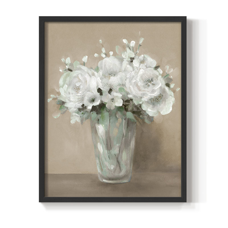 Reproduction encadrée de fleurs blanches - bois massif, Noir, noir, noir, noir, H 15 po x l 12 po