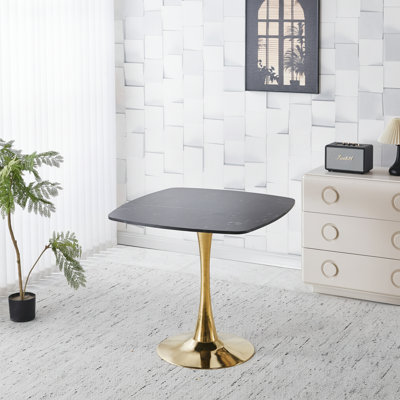 Table de salle à manger ronde 31,5 "noire et dorée avec plateau en MDF et pieds en métal pour la cuisine, la salle à manger ou les petits espaces