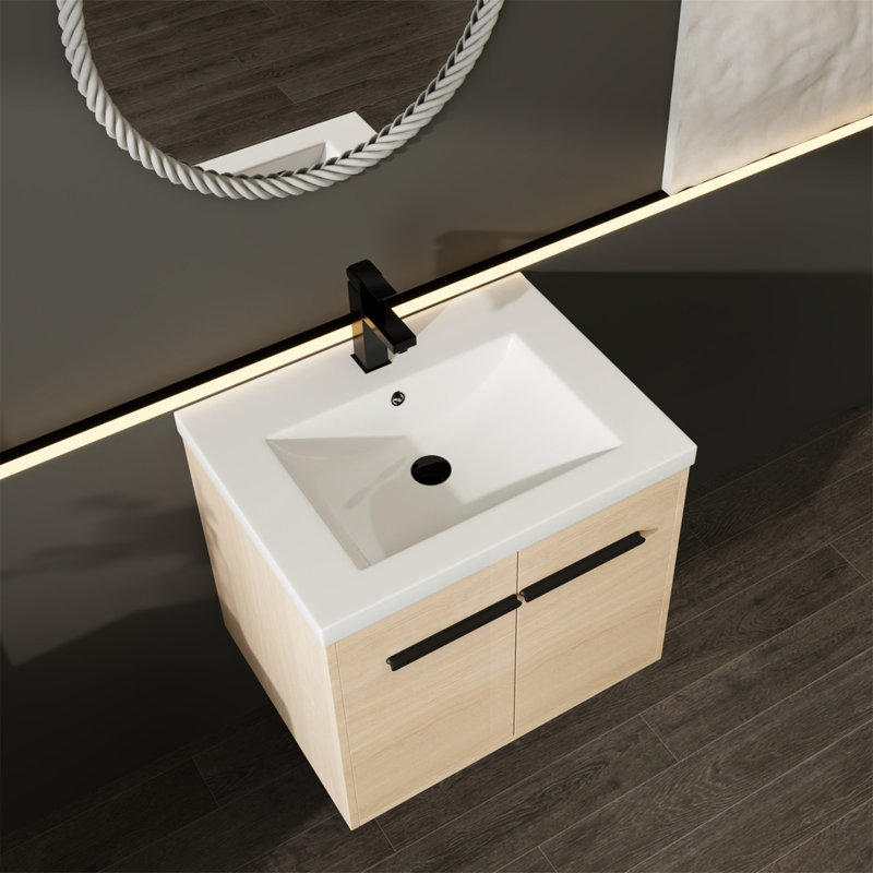 Teron 23.6 " W Free Standing Wall Mounted Single Double Single Vanity Bathroom Vanity With Resin Top
