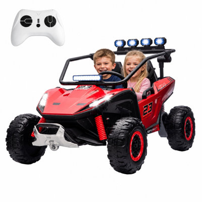 24V 800W 4WD Kids UTV Ride On Car, 2 Seater Electric Off-Road Vehicle with Remote Control, EVA Tires, Shock Absorbers, LED Lights & Music Player