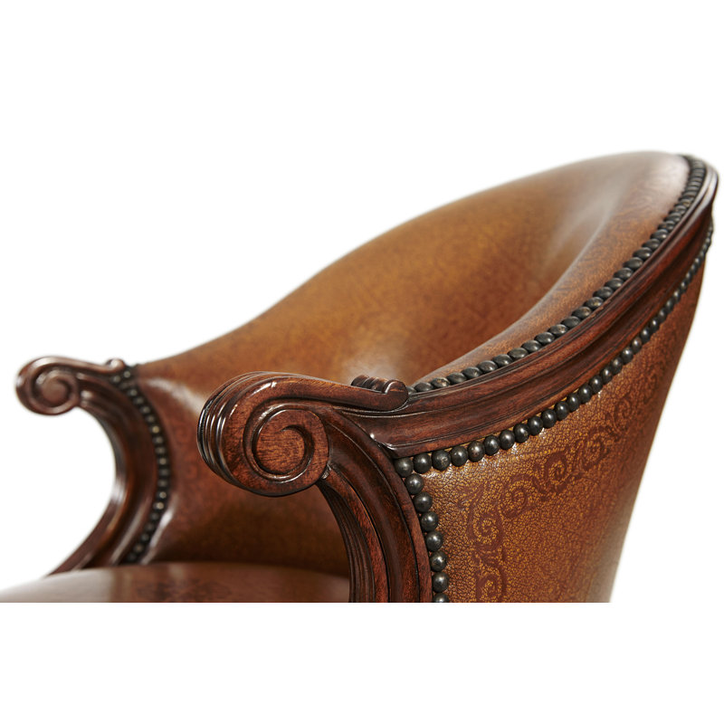 Brown Leather Swivel Counter Stool with Wood Frame