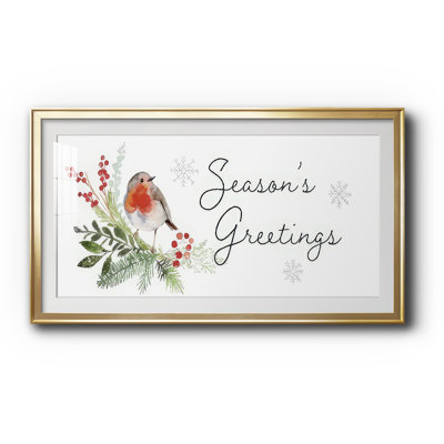 Collection de visiteurs de l'hiver «D - Greetings Seasons» avec toile encadrée de houx - vacances de Noël, ouverture 16 x 32 dans un cadre noir, extérieur 19 x 35