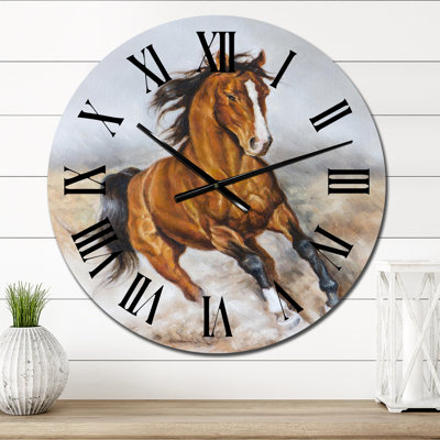 Cheval galopant dans la prairie au galop - Horloge murale traditionnelle