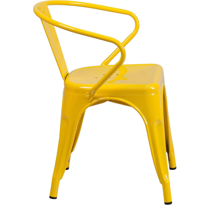 Roy Vintage Style Dining Chair - Modern Galvanised Steel, Yellow