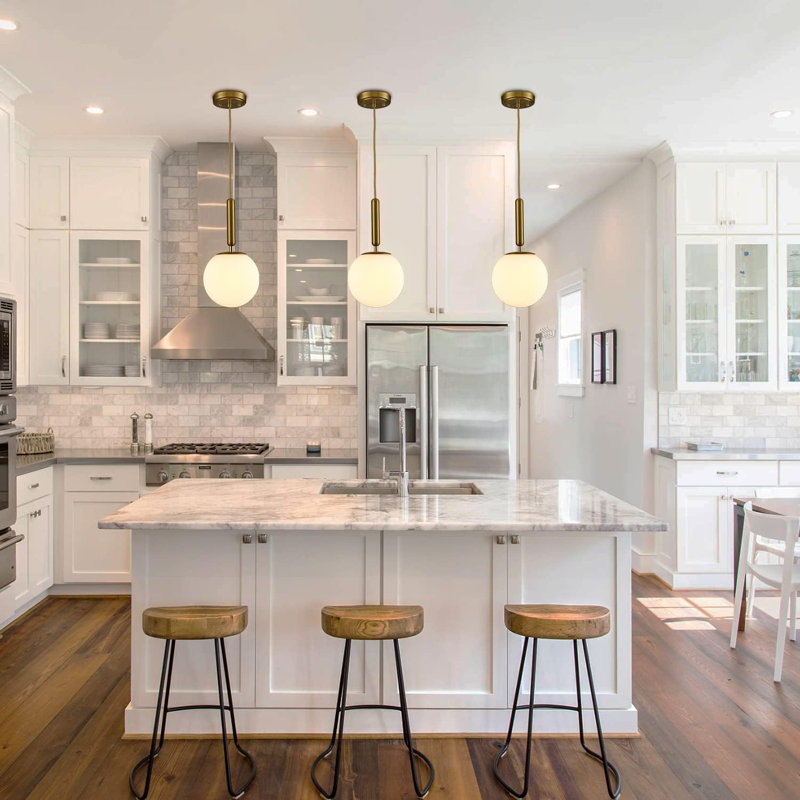 Dereon 1 - Light Brushed Brass LED Single Pendant, 7.90" H x 7.90" W