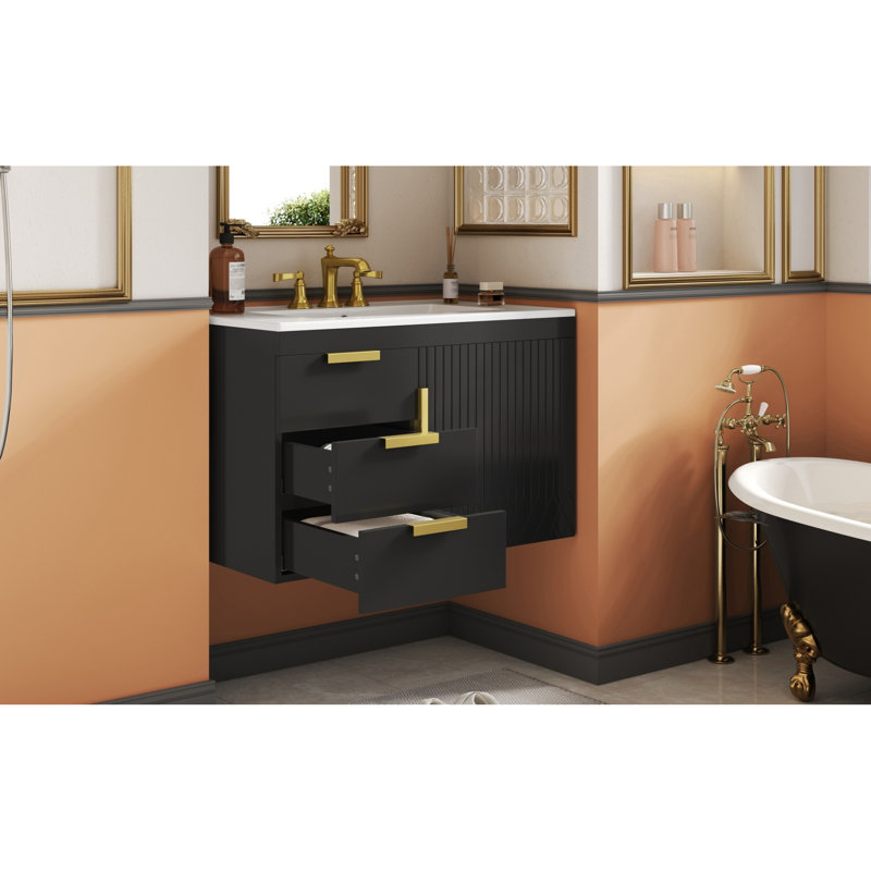 Meuble-lavabo mural moderne avec lavabo en céramique, armoire en MDF noir
