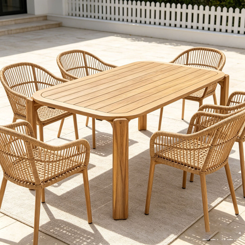 Table de salle à manger d'extérieur en bois d'acacia