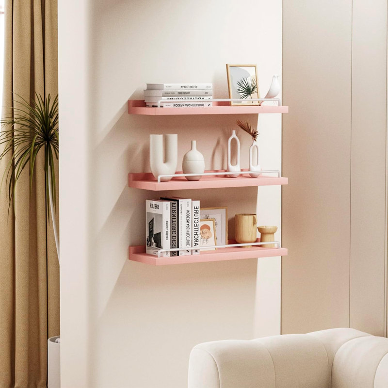 Tablette flottante en bois 3 pièces Talissa, Rose/Blanc