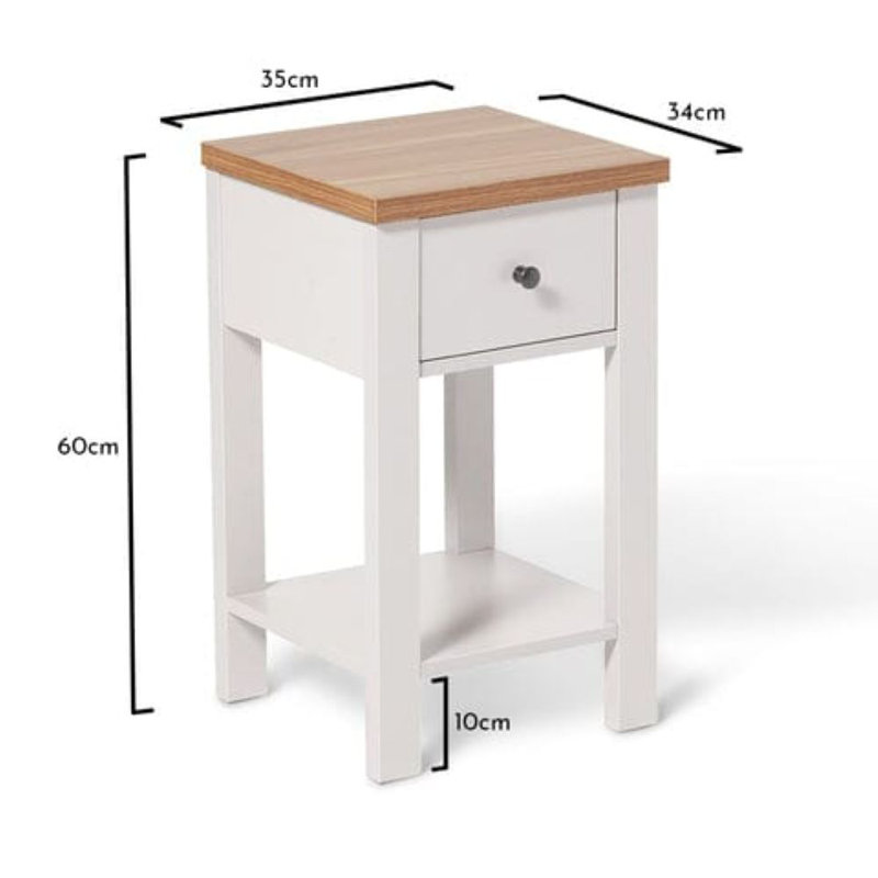Maryhannah Oak Top Bedside Table, Alabaster White