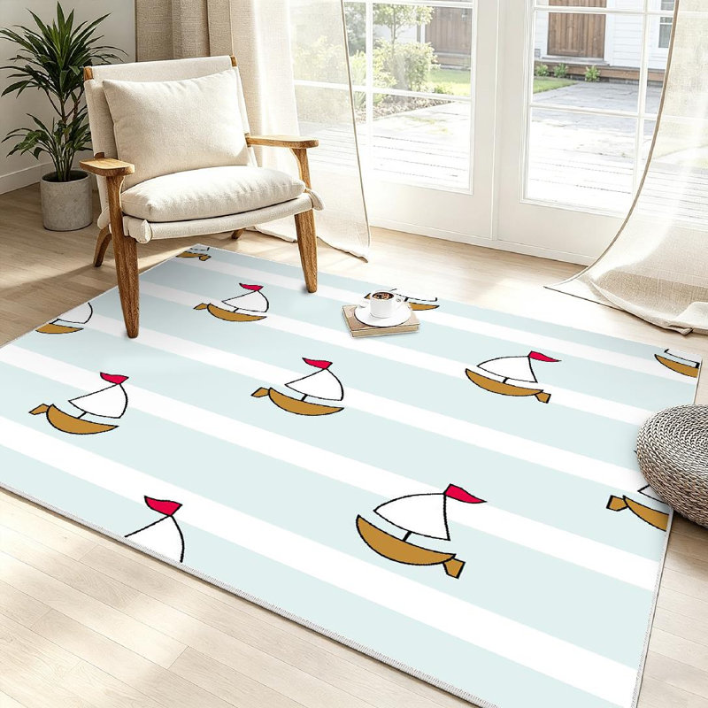 Tapis nautique transparent à motif de rayures et de lignes lavables à la machine, Rectangle 39 po x 63 po