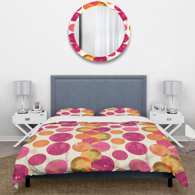 Ensemble de housse de couette rétro rose orange Midcentury Circles Glam I - Midcentury