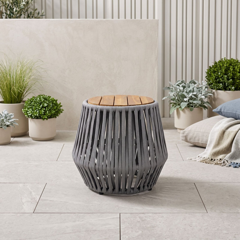 Outdoor Wood and Rope Side Table