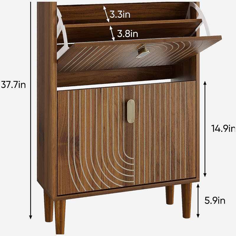 Armoire à chaussures avec 2 tiroirs rabattables, armoire à chaussures autoportante avec poignées en métal
