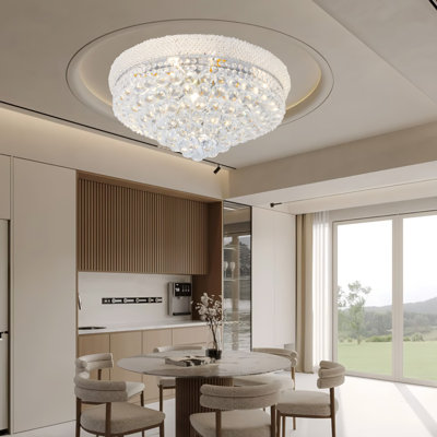 24 Inch Light Luxury Silver Living Room Crystal Ceiling Light