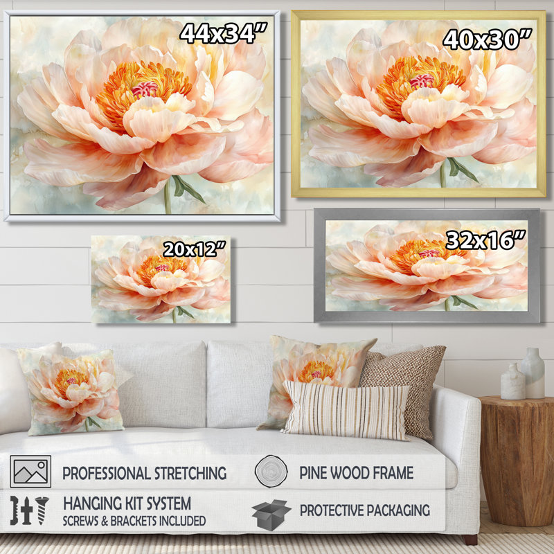 «Water Lily Peony Simplicity Bloom II - pivoines», art mural, H 30 po x l 40 po, White Picture Framed