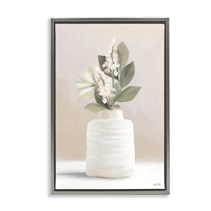 Toile flottante encadrée simple avec pot brun par House Fenway, Cadre flottant gris lustré, H 31 po x l 21 po