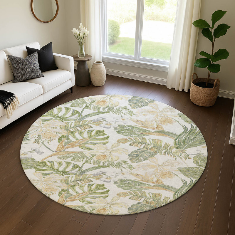 Premium Machine Washable Varroville AMF1708 Floral Rug, Round 8'