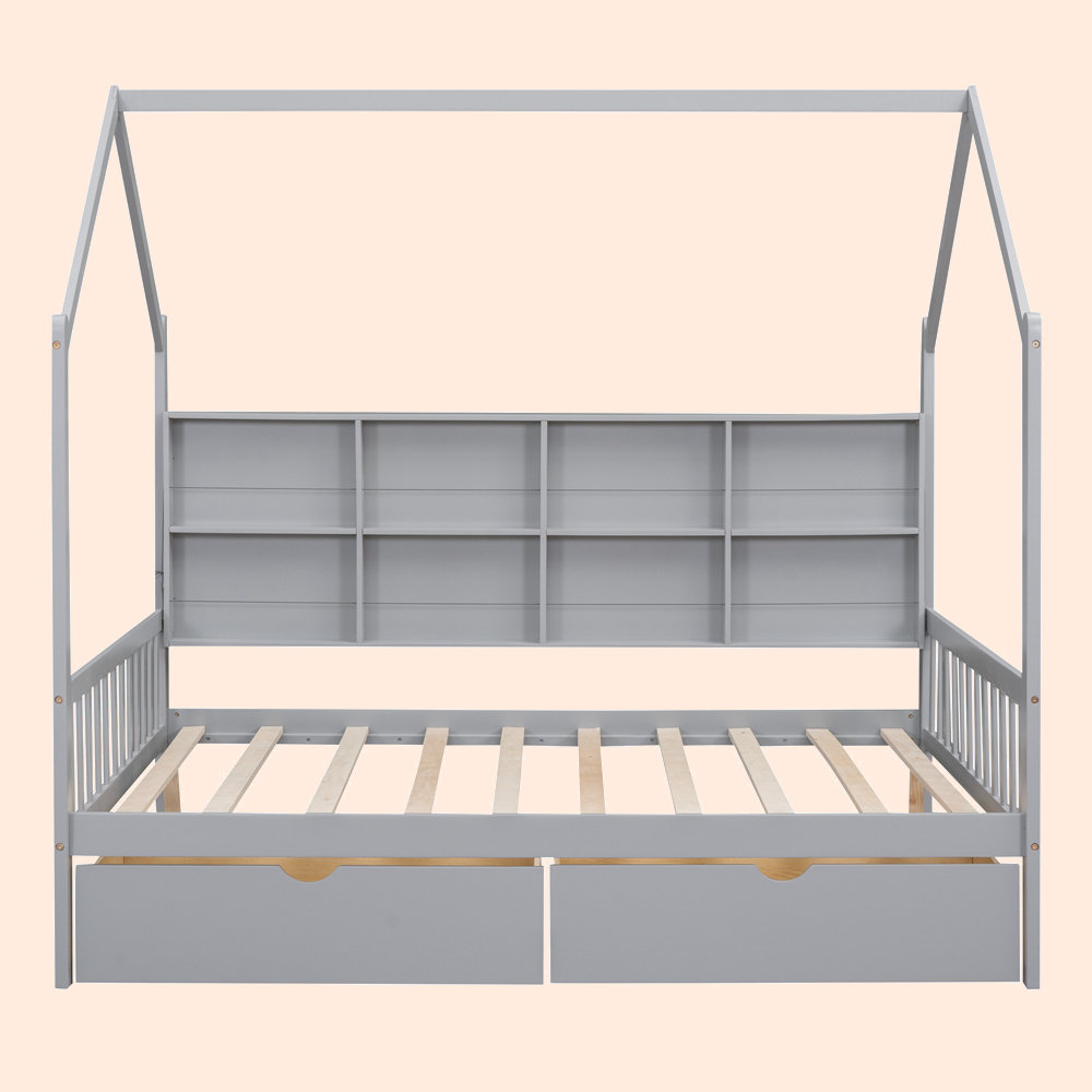 Latitude Run® Wooden Full Size House Bed With 2 Drawers,Kids Bed With ...