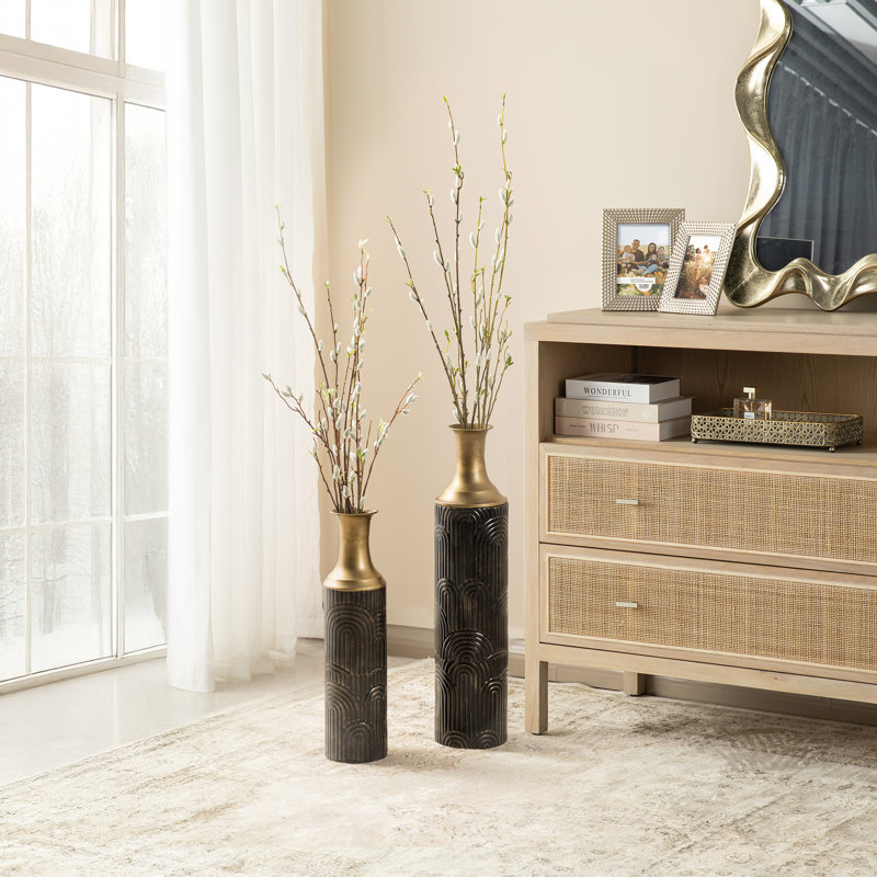 Modern White And Gold Metal Floor Vase, Black/Gold