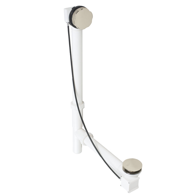 27" Cable Drive Pop-Up Bathtub Drain Trim with Poly Pipe Assembly and Rotary Overflow Cover, Polished Nickel
