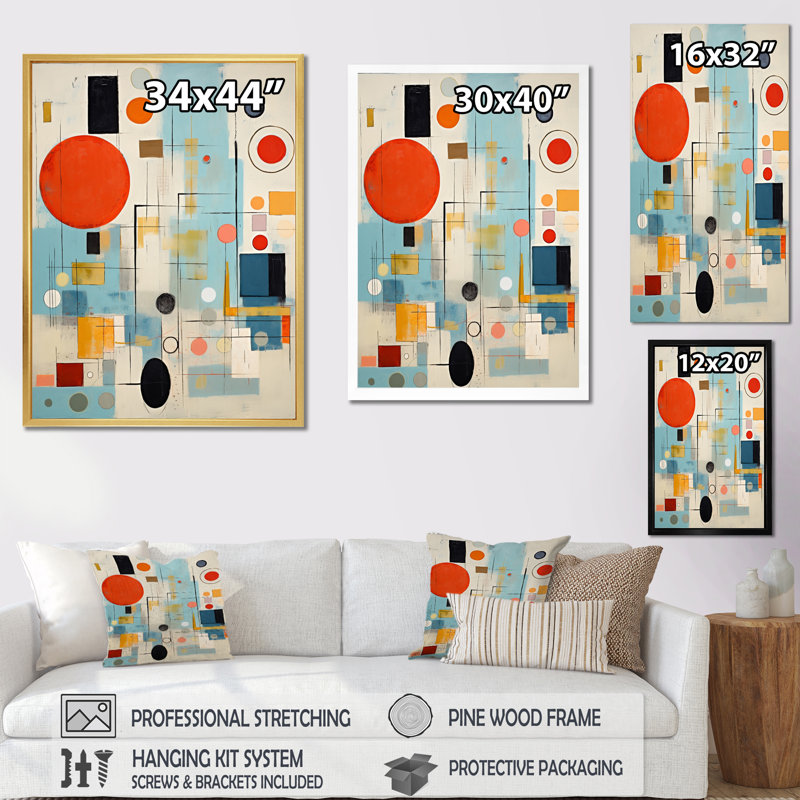 Rétro abstrait bleu sur bleu Mid-Century abstrait sur toile, Toile tendue, H 40 po x l 30 po x P 1,5 po