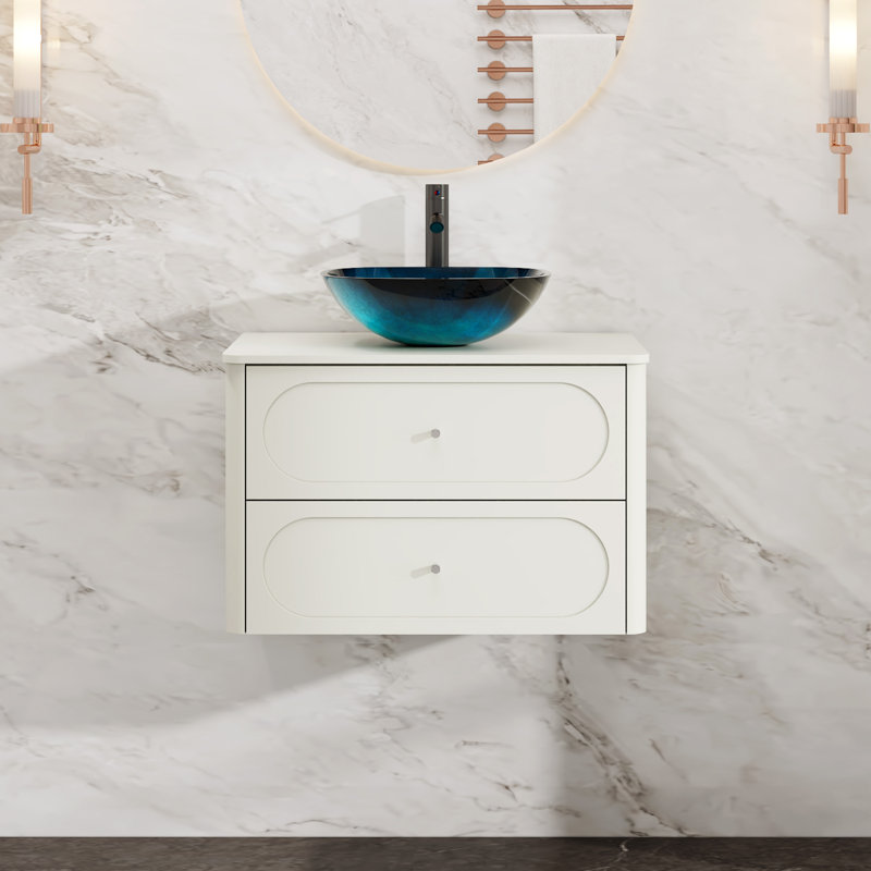 Meuble-lavabo mural simple 30 po avec lavabo vasque, robinet, Beige, 30"