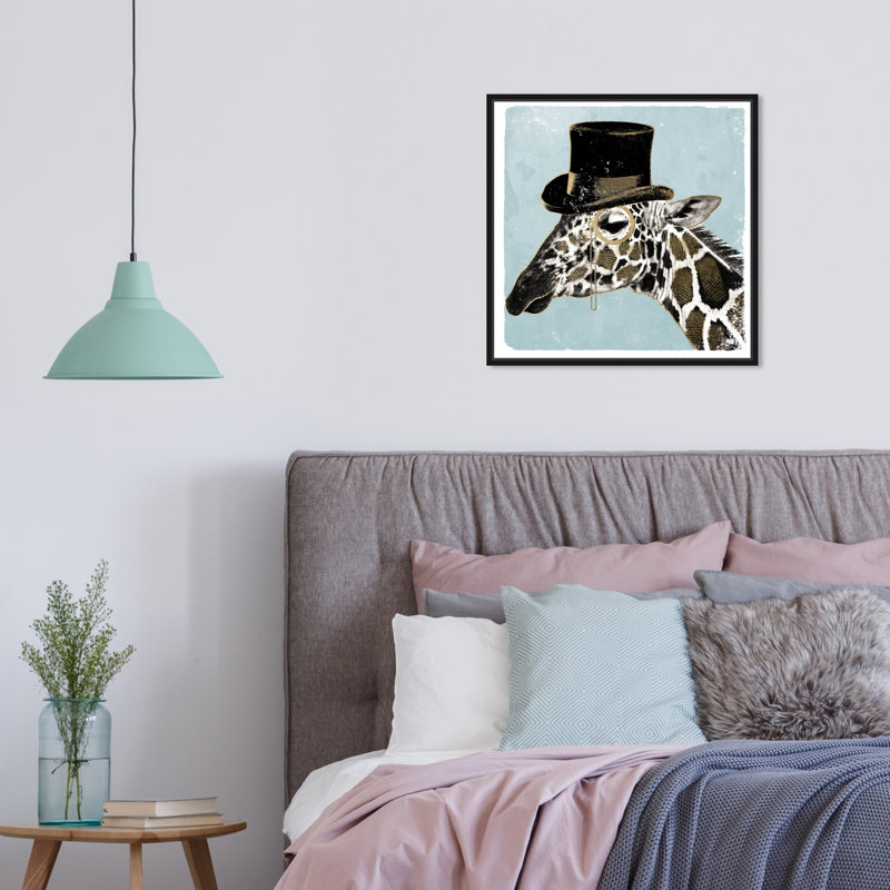 «Animals Gentleman Giraffe Zoo and Wild Animals», impression, H 16 po x l 16 po x 1,5 po, Toile avec cadre noir