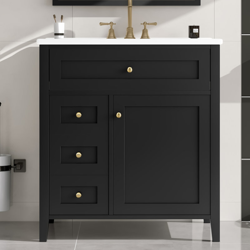 Meuble-lavabo noir 30 po avec lavabo, 30", Noir