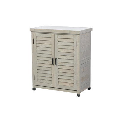 Potting Bench with Storage Cabinet and Metal Table Top for Outdoor Patio, Garden Furniture Wood Workstation