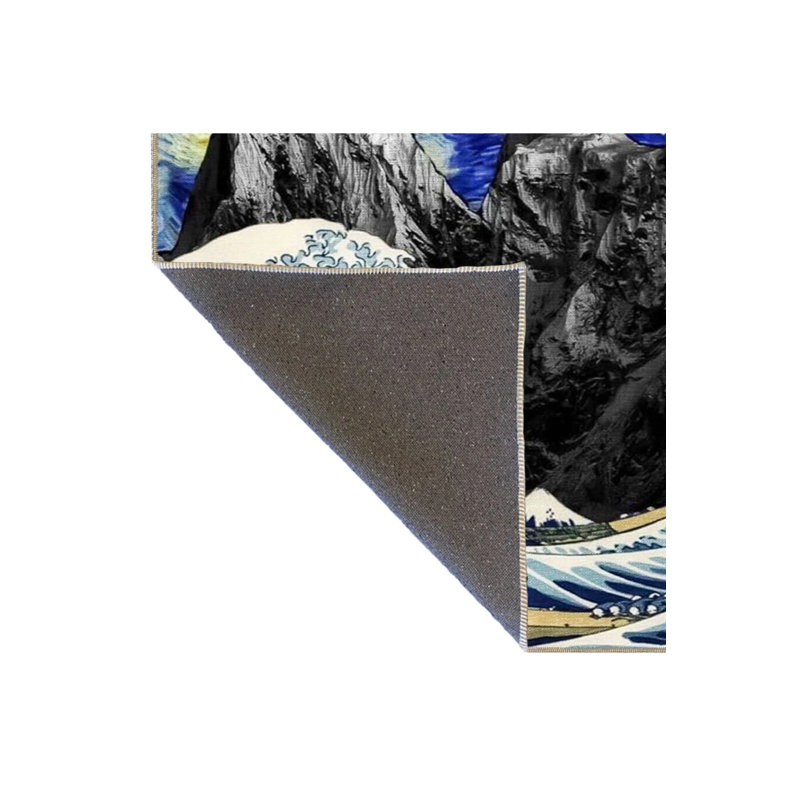 Blue Themed Surrealist Design Hand And Mountain Patterned Modern Decorative Carpet, Rectangle 2'4" x 4'