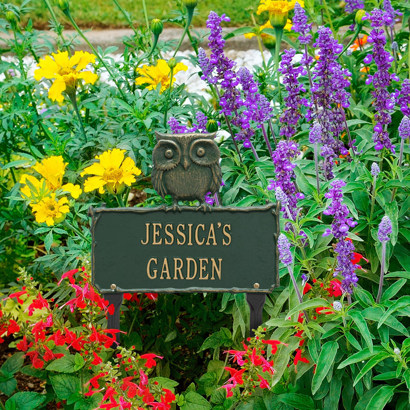 Owl Personalized Garden Sig, Green/Gold, Yes