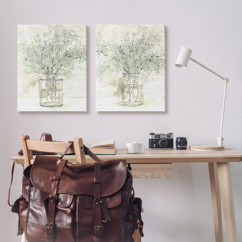 «Country Florals Delicate Blooming Bouquet», ensemble de 2 toiles murales par Carol Robinson, H 30 po x l 48 po x P 1,5 po