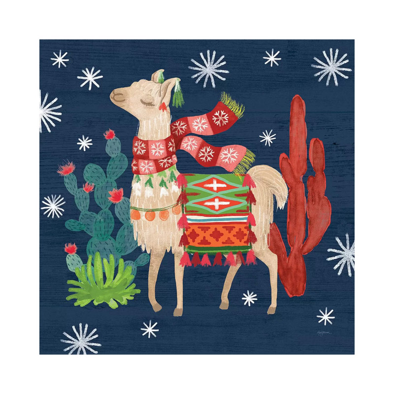 «Lovely Llamas IV Christmas» par Mary Urban - reproduction d'art, H 18 po x l 18 po x 1,5 po, Toile tendue, Aucun mat