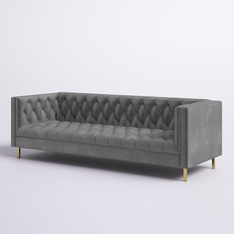 Delight Tufted Button Performance Velvet Sofa, Gray Velvet