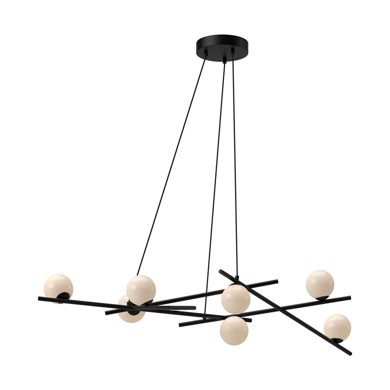 Amara 7 - Light Dimmable LED Sputnik Modern Linear Chandelier, Black/Glossy Opal