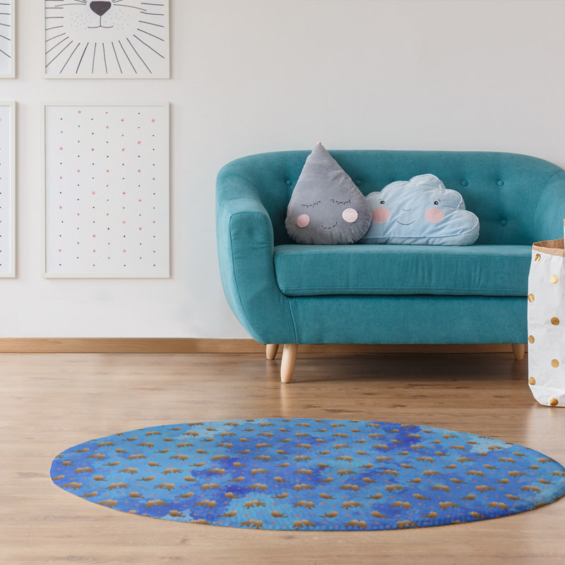 Tapis bleu marine panneaux, Rond 5 pi