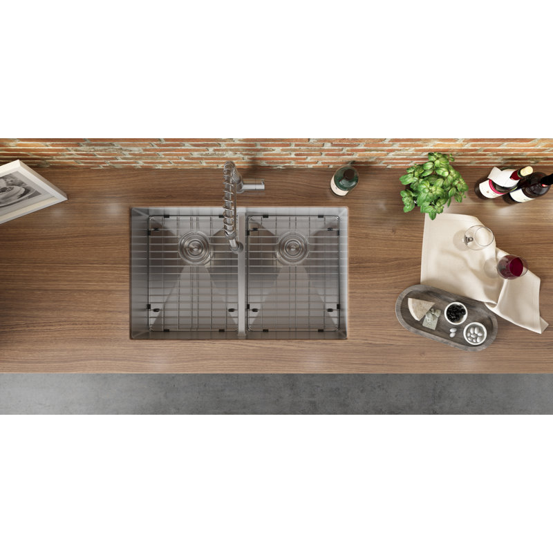 Tirana Low Aqua 30" L x 19" W Double Basin Undermount Kitchen Sink