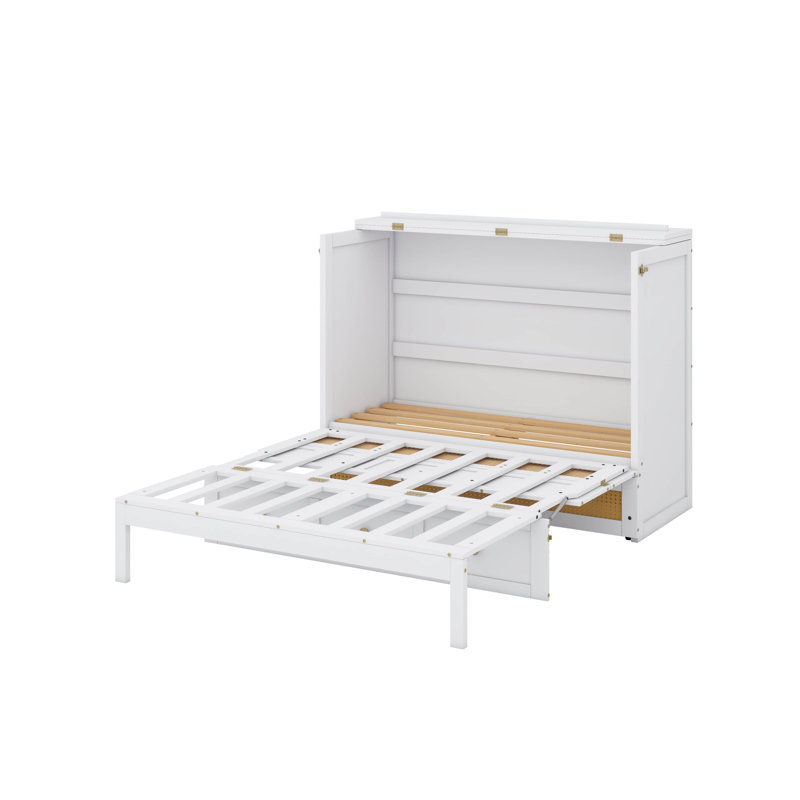 Lit escamotable double avec tiroirs, Blanc