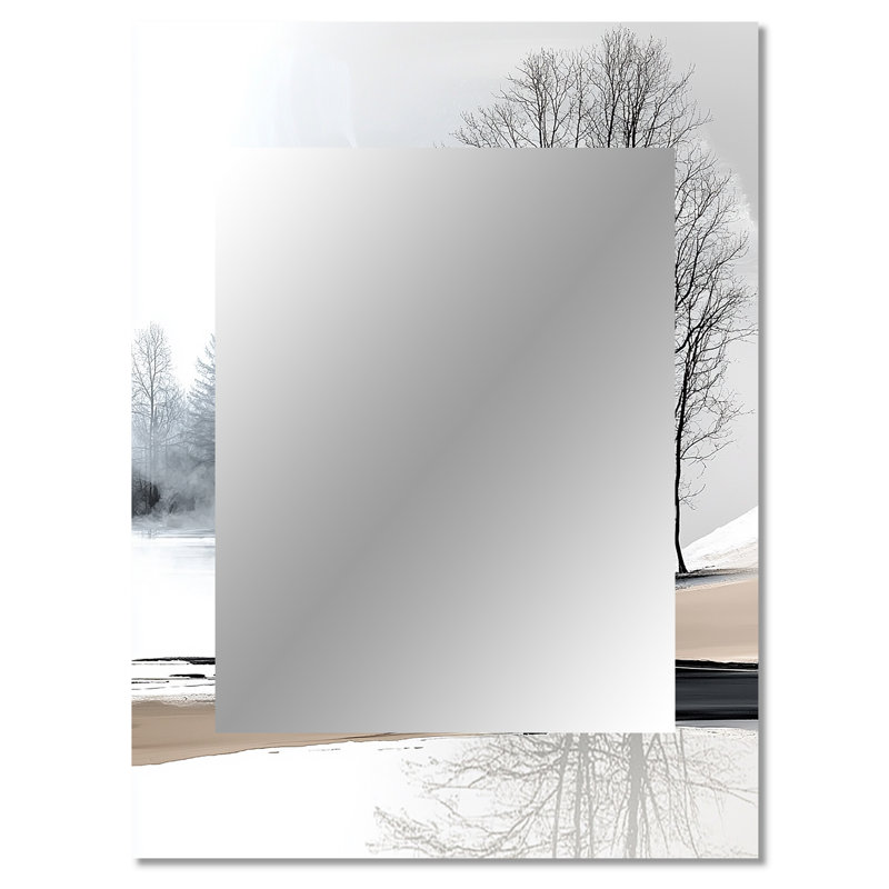 Grey Winter Landscape By The Lake III - Winter Landscape Decorative Mirror, Traditional Wall Mirror, Printed Metal Art