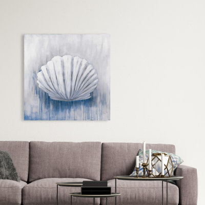 Blue Feston Shell - Coastal Bathroom Canvas for Home Decor