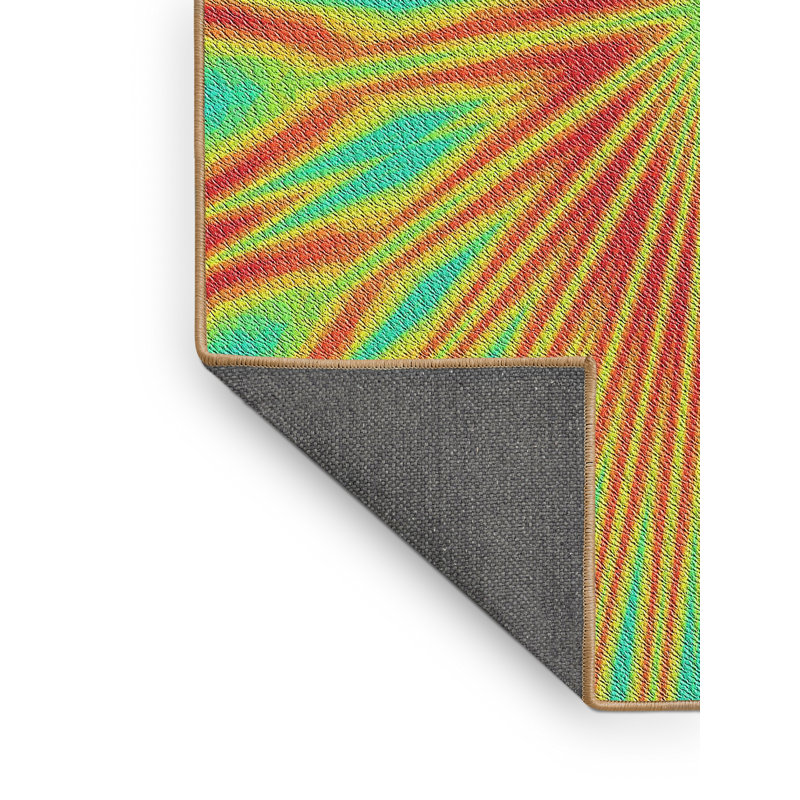 Tapis vert/orange tissé à la machine, Rectangle 5 pi x 7 pi