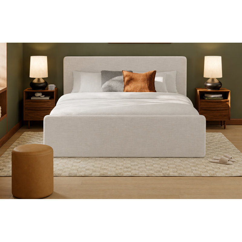 Dalina Upholstered King Bed White Linen Black, White Linen, King