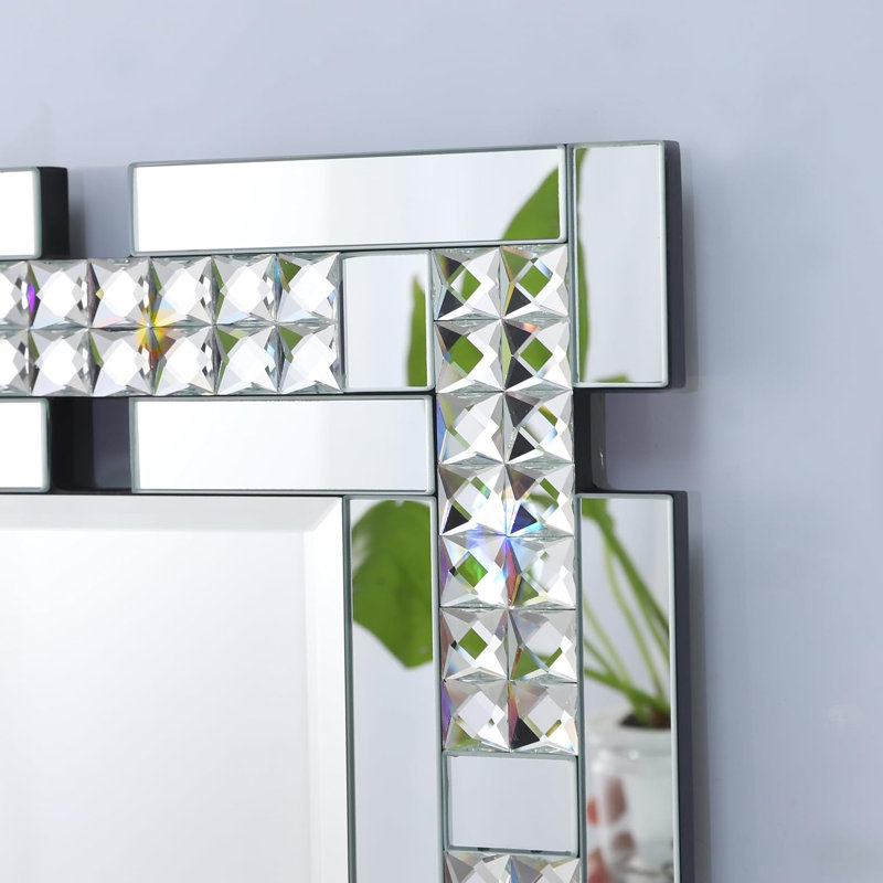 Miroir en cristal pour décoration murale avec cadre en verre, 24 po x 47 po