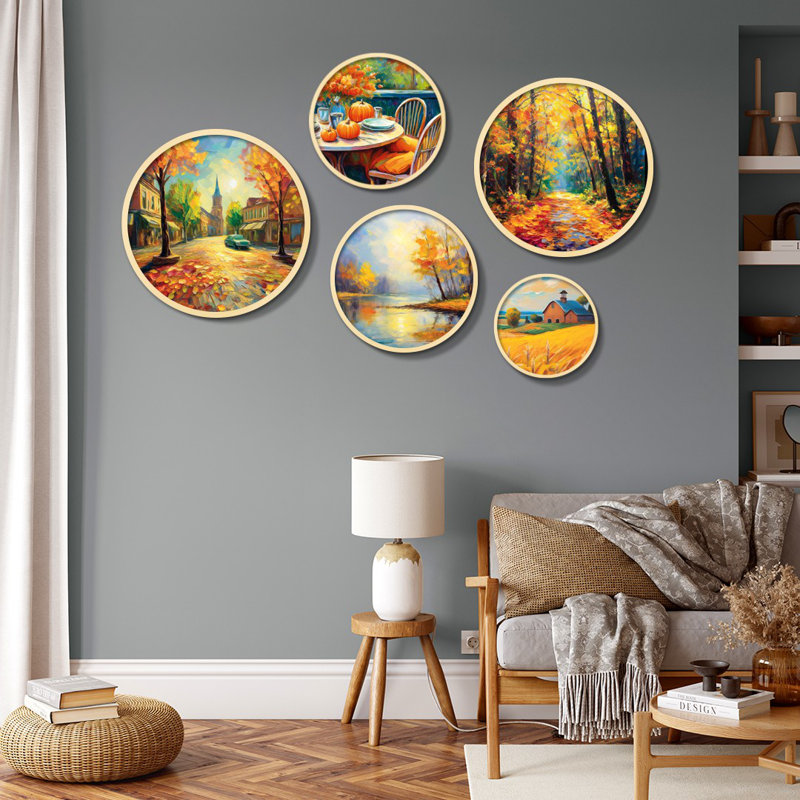 Elegant 5-Piece Decorative Framed MDF Painting Set, 17.1 x 17.1 inches & 14.6 x 14.6 inches & 12.2 x 12.2 inches & 10.2 x 10.2 inches & 7.1 x 7.1 inches | 100% Solid Wood Frames, Perfect for Home Décor & Gallery Walls