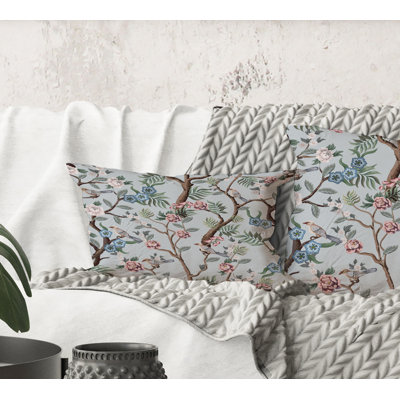 Coussin Rectangle, chinoiserie avec oiseaux et pivoines - imprimé traditionnel