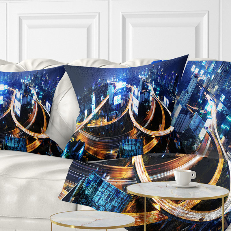 Coussin de vue aérienne cityscape bangkok expressway, 16 po x 1 po, Coussin décoratif