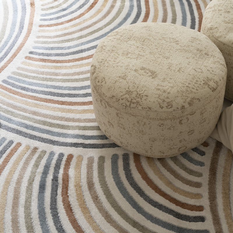Aramus Machine Washable Abstract Ivory/Multi Rug, Round 4'