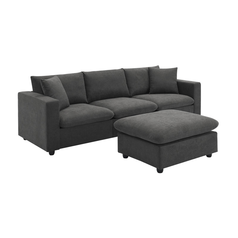 Modern Sectional Sofa, L-shaped Couch Set with 2 Free pillows, White Polyester