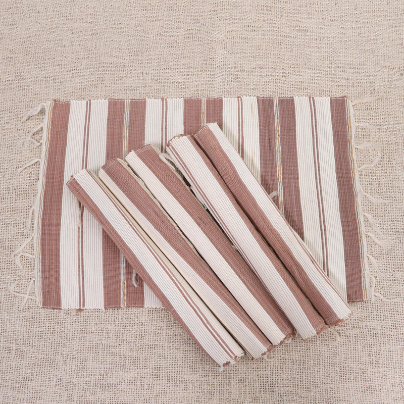Vaimi Rectangular Striped Linen Table Topper, Brown